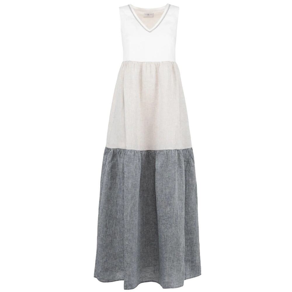Joie Colorblock Linen Maxi Dress Large Embellished V Neck Boho Resort BEACH